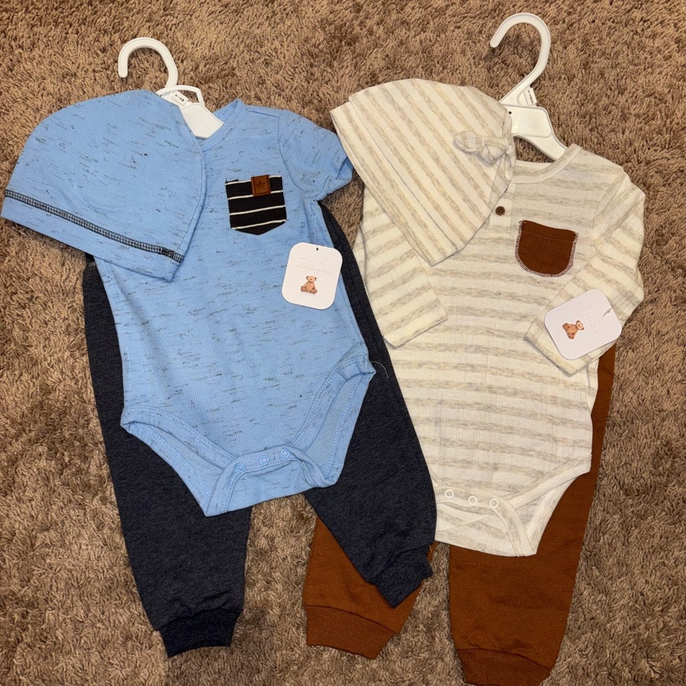 NWT: Rene Rofe Striped and Solid Kids One Piece Set with hat.